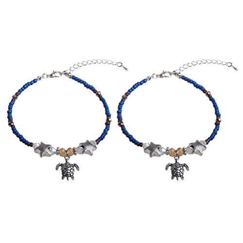 PRETYZOOM 2 Piezas Pulsera de Tobillo Boho Pulsera de Abrigo Ajustable Estrella Tortuga Pie Tobillo Cadena Colgante Pies Joyería para Mujeres Hombres Regalo de Cumpleaños