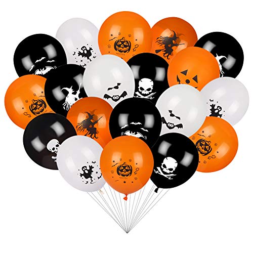 Pulchram 100 PCS de Globos de Halloween Calabaza Fantasma Negro Naranja Blanco Decoración de Fiesta de Halloween