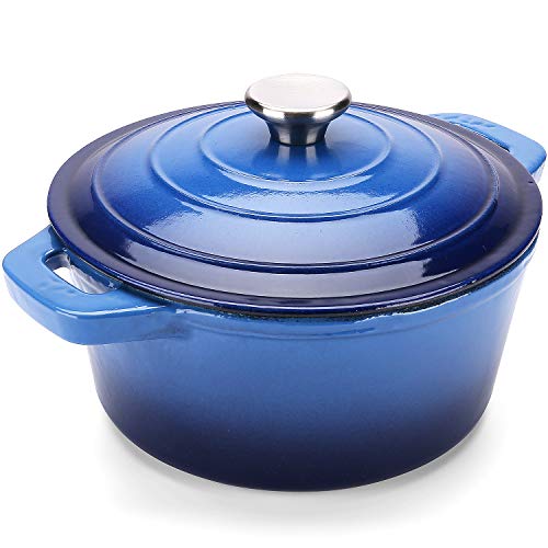 Puricon Horno Holandés Hierro Fundido Esmaltado 26 cm / 5,2 litros, Olla Antiadherente Anticorrosiva Esmalte con Tapa Redonda -Azul Marino