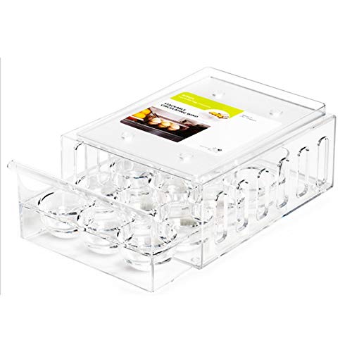 QIEZI Soporte para Huevos de Cocina, Organizador de Nevera sin BPA con Tapa, cajón contenedor de Almacenamiento para frigorífico, Bandeja para 12 Huevos, Transparente