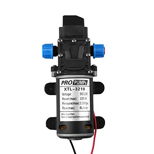 Qiilu 12V DC 100W 8L / Min 160Psi Bomba de agua autocebante de diafragma de alta presión para lavado