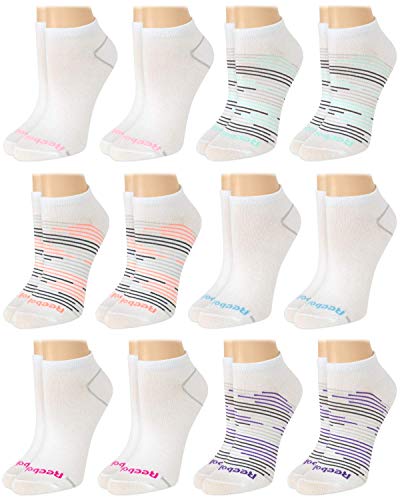 Reebok Women's Lightweight Comfort No-Show Low Cut Basic Socks (12 Pack), Size Shoe Size: 4-10, White Assorted