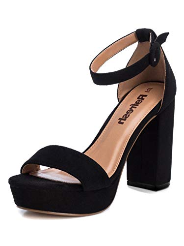 REFRESH - Sandalia de Tacón para Mujer - Sandalia con Cierre de Hebilla - Tacón 11 cm - Color Negro - Talla 39