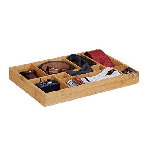 Relaxdays Organizador Ajustable, Separador Cajón Cocina, Cubertero, Divisor, Bambú, 1 Ud, 5 x 45 x 32 cm, Marrón, Madera