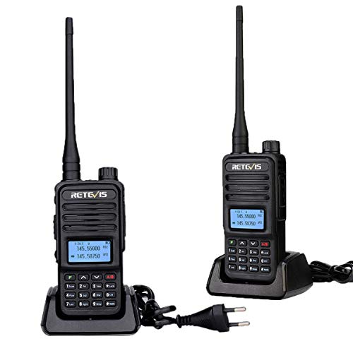 Retevis RT85 Walkie Talkie Doble Banda, Walkie Talkie Largo Alcance, 200 Canales DTMF FM 2 Way Radio, Walkie Talkie Recargable de 1400 mAh para Caza, Senderismo (Negro, 2 Piezas)