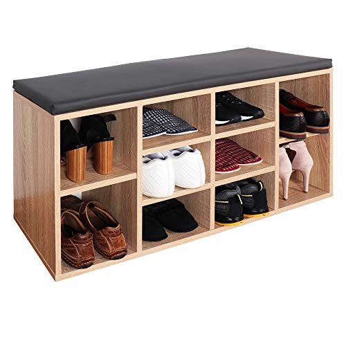 RICOO WM033-ES-A Banco Zapatero 104x49x30cm Armario Interior con Asiento Organizador Zapatos Mueble recibidor Perchero Madera Roble marrón