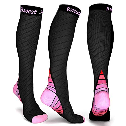 Rwest X Calcetines de compresión Medias de compresión para Hombres y Mujeres, Deporte, Trotar, Correr, Volar, Viajar, varicosas，Embarazo y médicos, Aumentar la circulación sanguínea, la regeneración…