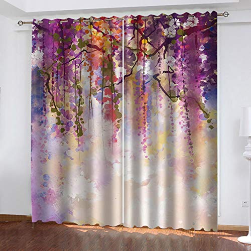 RXWZRL Cortinas Habitacion Infantiles Opacas 2 Piezas, Cortinas Opacas Termicas Aislantes Frio Y Calor para Ventanas Salon con Ojales, 117X230cm 3D Vid De Flor De Sueño Creativo Patrón