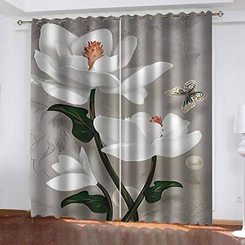 RXWZRL Cortinas Opacas Habitacion Infantil 2 Piezas con Ojales Termicas Aislantes Frio Y Calor Reduccion Ruido Proteccion Intimidad para Hogar, 3D Flores De Mariposa Patrón 132X214cm