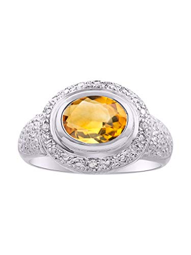 RYLOS Anillo clásico para mujer con piedra ovalada y diamantes brillantes auténticos en plata de ley 925-9 x 7 mm, piedra de color ideal para dedo medio o puntero