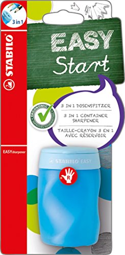 Sacapuntas ergonómico con depósito - STABILO EASYsharpener - Afila 3 diámetros distintos - Color azul - Modelo para DIESTROS