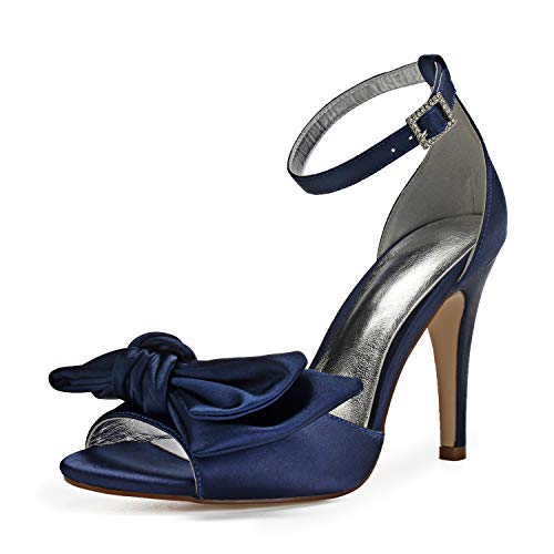 Sandalias De Mujer Latina Zapatos De Baile De Diamantes De ImitacióN SúPer Satinados De TacóN Alto De Cuerno De 2.7 Pulgadas,Dark blue,38