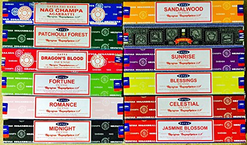 SATYA SAI BABA VARIETY MIX 12 X 15G VARIOUS FRAGRANCES TOGETHER