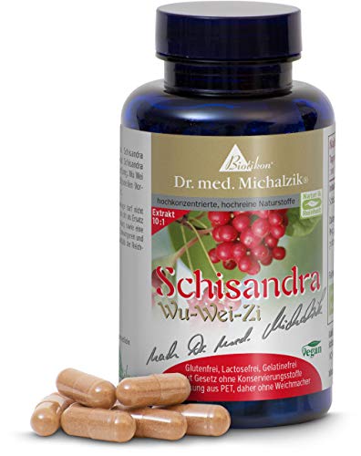 Schisandra después del Dr. medicina Michalzik - 10 veces concentrado, estandarizado - 100 cápsulas - por cápsula 500 mg de extracto de fruta de Schisandra chinensis - sin aditivos - de BIOTIKON®