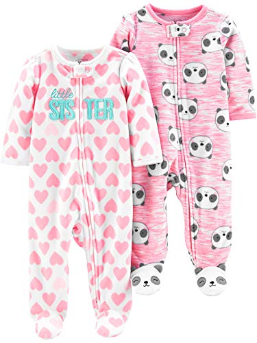 Simple Joys by Carter's 2-Pack Fleece Footed Sleep Play Infant-and-Toddler-Bodysuit-Footies, Pequeña Hermana/Pandas Rosas, 3-6 Meses, Pack de 2