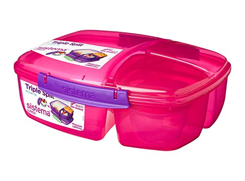 Sistema - Caja de Almuerzo Triple, con Recipiente para Yogur, 2 L, plástico, Rosa/Morado, 24.5 x 20 x 9.1999999999999993 cm