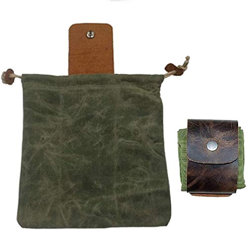 SJAUE Bolsa de forrajeo Lona encerada, Bolsa de bushcraft de lona con cubierta de cuero y hebilla Bolsa plegable para herramientas de alta resistencia (Verde)