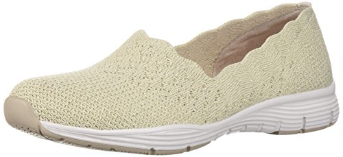 Skechers Seager-Stat, Zapatillas sin Cordones Mujer, Beige (Nat Black Flat Knit), 37.5 EU