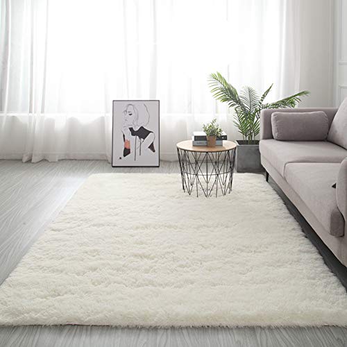 SKRCOOL Área Shaggy Alfombras para Dormitorio,Shaggy Fuffy Shag Pelo Largo Alfombra Pelo Largo Alfombras,Decoración del Hogar Non Slip Alfombra,Disponible En 15 Tamaños-Arroz Blanco 80x160cm