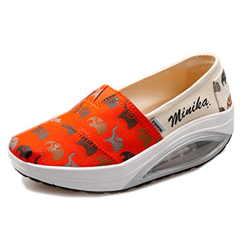 Solshine Zapatillas de lona con cuña para mujer, para caminar, tiempo libre, vacaciones, color Naranja, talla 36 EU