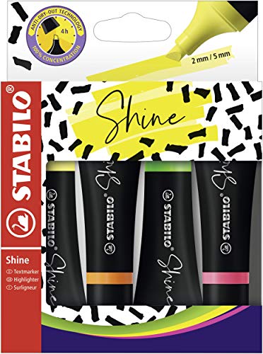 Stabilo Shine - Rotulador fluorescente, color amarillo, naranja, verde, rosa