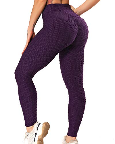 STARBILD Leggings de Fitness Mallas Pántalones Largos Deportivos Cintura Alta Elástico Control de Barriga para Mujer Yoga Gimnasio #Booty-Morado S