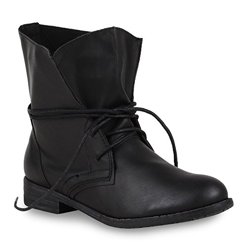 Stiefelparadies Mujer botinas con Cordones 44438 Negro Negro 39 Flandell