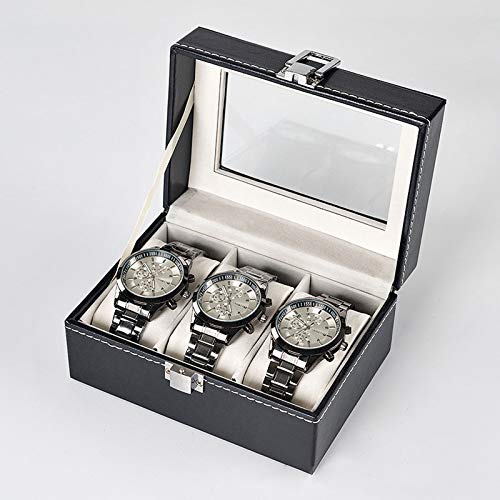 StMiYi Caja Relojes para 3 Relojes,Guarda Relojes/Estuche con Cojín de Cuero de PU,Almacenamiento de Reloj con Cerradura,Organizador de Caja de Almacenamiento de Joyas para Hombre y Mujer