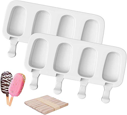 SUFUS Moldes para Helados de Silicona, 8 Pack Juego de Moldes para Polos, de Grado Alimenticio, sin BPA, para Niños, Adultos, Postre, Chocolate, Bricolaje(con 100 unids Palos de Madera)