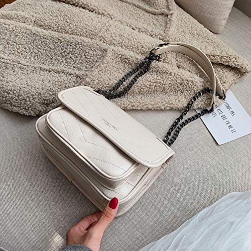 Superficie Suave Casual Plegable Salvaje Moda Bolso Grande Mujer Otoño E Invierno Cadena Estilo Occidental Bolsa De Mensajero Con Capacidad De Un Solo Hombro Largo 23cm ancho 8cm alto 17cm blanco