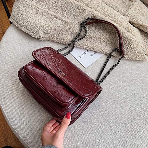 Superficie Suave Casual Plegable Salvaje Moda Bolso Grande Mujer Otoño E Invierno Cadena Estilo Occidental Bolsa De Mensajero Con Capacidad De Un Solo Hombro Largo 23cm ancho 8cm alto 17cm rojo