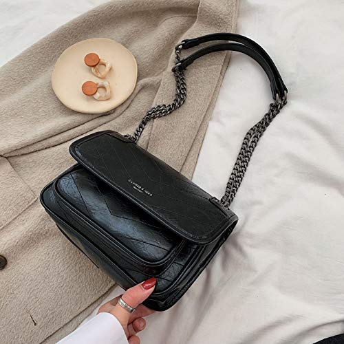 Superficie Suave Casual Plegable Salvaje Moda Bolso Grande Mujer Otoño E Invierno Cadena Estilo Occidental Bolsa De Mensajero Con Capacidad De Un Solo Hombro Largo 23cm ancho 8cm alto 17cm negro