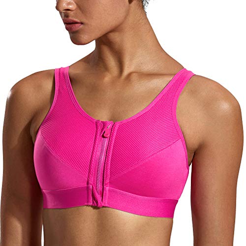 SYROKAN - Sujetador Deportivo Espalda Deportiva con Cremallera para Mujer Hot Pink ES:90A (EU 75A)