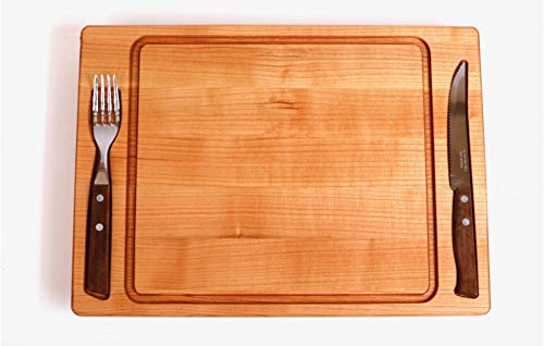 Tabla de Servir Chuletón de Madera con cubiertos Tramontina, Madera Natural (Cerezo)