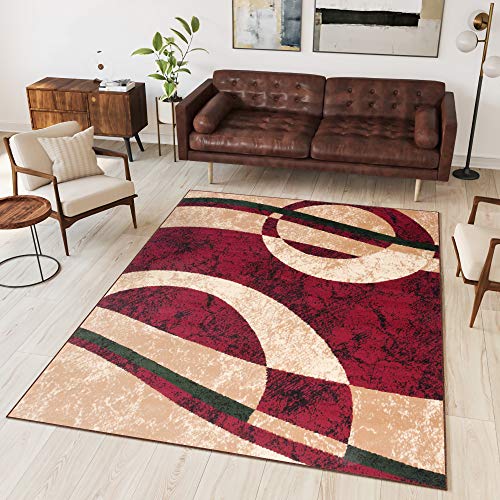 Tapiso Alfombra para Salón Moderno Piso Cuarto De Estar Colección Dream – Color Rojo Beige Diseño Abstracto Círculos – Precio Económico 140 x 200 cm