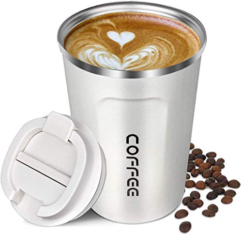 Taza de viaje de café, taza de café con aislamiento 380 ml (13 oz) Taza de viaje de doble pared Aislamiento al vacío Acero inoxidable con tapa a prueba de fugas, taza reutilizable ecológica, vajilla