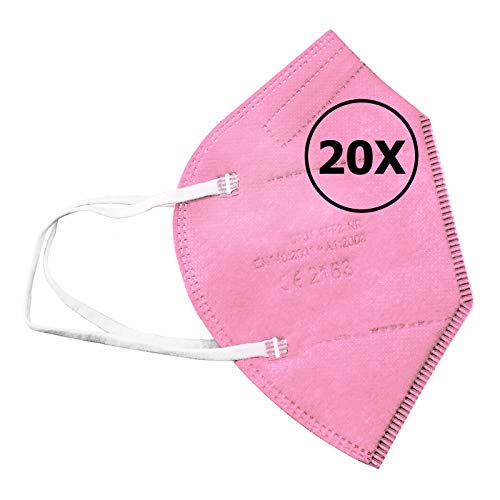 TBOC Mascarillas FFP2 - [Pack 20 Unidades] Máscaras Desechables [Color Rosa] 5 Capas [No Reutilizables] Transpirables Plegables con Pinza Nasal [Certificadas y Homologadas CE 2163] Calidad Premium