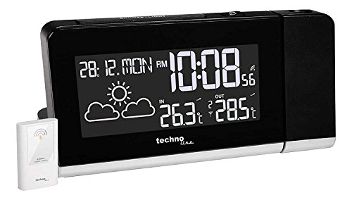 Technoline WT 539 Reloj de proyección con Radio Reloj, Pantalla de Temperatura Interior/Exterior, pronóstico del Tiempo y Pantalla con Cambio de Color (Negro con baterías)