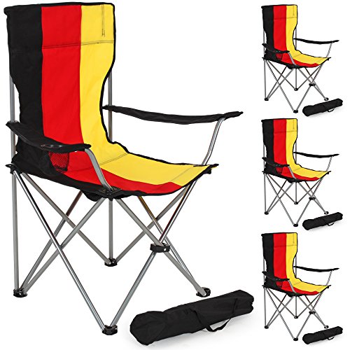 TecTake Silla de Camping Plegable + Portabebidas + Práctica Bolsa de Transporte cantidades - (4X Bandera de Alemania | No. 401258)