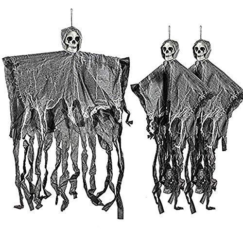 THE TWIDDLERS 3 Esqueletos Fantasma Tenebrosos Colgantes - Cuelgan hasta 70 cm Desde el Techo, Ideales para Fiestas de Halloween Accesorio - Decoración