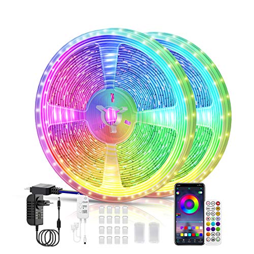 Tira de luz LED Voneta, Bluetooth Musical Tiras LED Tiras de Luces 5050 RGB, Control de APP y Remoto Control, utilizada para TV, dormitorio, cocina, fiesta [Clase de eficiencia energética A+++] (20M)