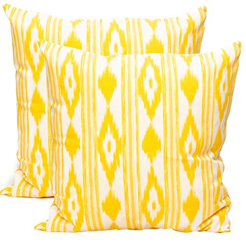 TRESMESTRES Fundas de Cojines - Decoración Ikat - Funda de Almohada Boho de Colores Decorativos - para Sofás - Diseño Mediterráneo con Patrones Rústicos y Vintage - Amarillo, 50x50cm 2-Pack