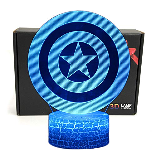 TriProC Lámpara de Mesa con luz USB, 7 Colores, luz de Noche, 7 Colores, ilusión óptica, superhéroe LED, con Cable de alimentación USB Capitan America