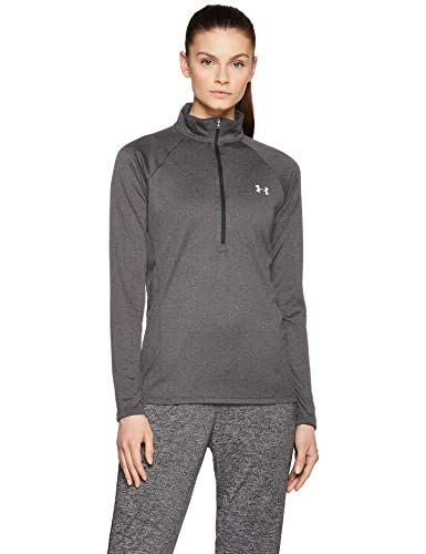 Under Armour Tech Solid ½ Zip Pullover Media Cremallera, Carbon Heather (090)/Plateado metálico, Extra-Small para Mujer