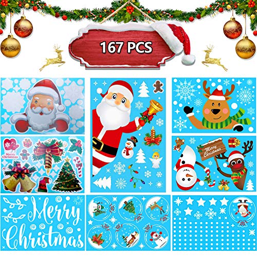 Uni-Fine 8 Hojas Pegatinas Navidad para Ventanas Doble Cara Visible Pegatina Copo de Nieve Navidad Reutilizable Pegatinas Decorativas de Navidad PVC Ventanas de Copo de Nieve,,167 Piezas