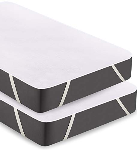 Utopia Bedding Terry Protector De Colchón Impermeable - Funda De Colchón De Algodón Transpirable con Cintas Elásticas En Las Esquinas (Pack De 2 | 90 x 200 cm, Doble)