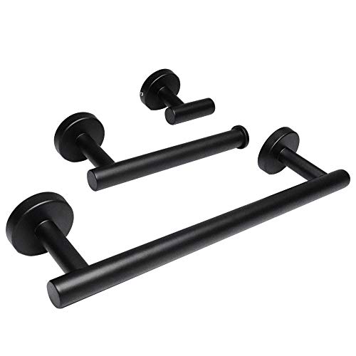 ValueHall 3 Piezas Juego de Accesorios de Baño con Barras de Toalla Juego de Herrajes de Baño de Acero Inoxidable con Soporte de Papel Higiénico met Gancho Toalla V1A03 (Negro)