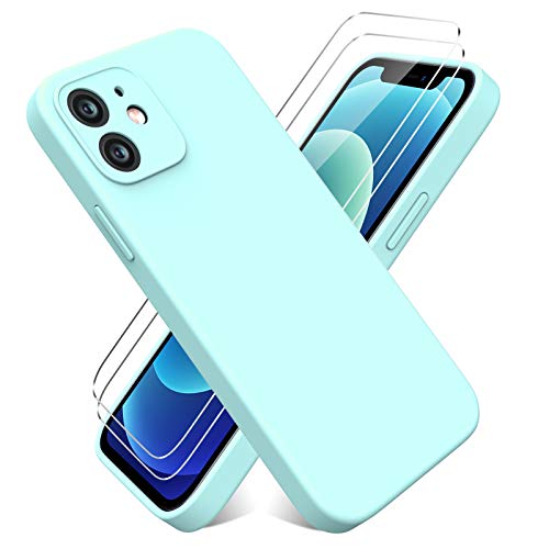 Vansdon Funda Compatible con iPhone 6.1 Pulgadas 12 + 2 Cristal Templado [Funda Blanda Silicona Líquida] [Protección de Cuerpo Completo]- Azul Claro