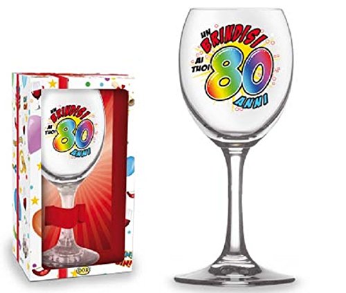 Vaso de cristal para 80 años con diseño impreso y idea de regalo para fiesta de 80 cumpleaños