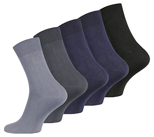 VCA® - Lote de 10 pares de calcetines para hombres, 100% algodón, tejido liso, punta cosida, colores surtidos en camaïeu de bleu 39/42